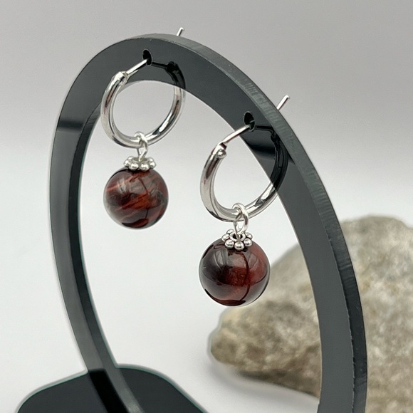 RED TIGER EYE EARRINGS - Picture 10 of 10